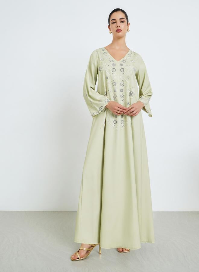 Amirah Women Green Embroidered Jalabiya - Image 2